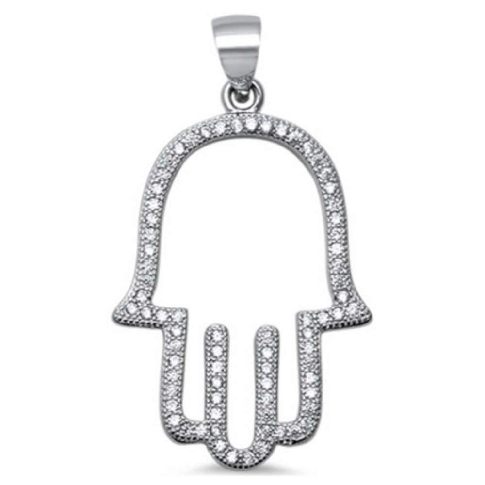 Trendy! Cubic Zirconia Hand of Hamsa .925 Sterling